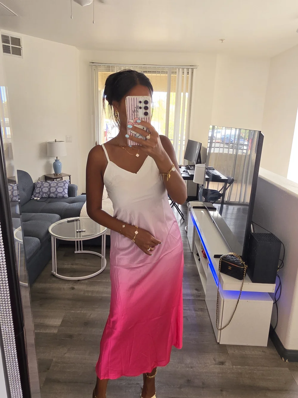 Pink Ombre Slip Dress Satin - Picture 1 of 16
